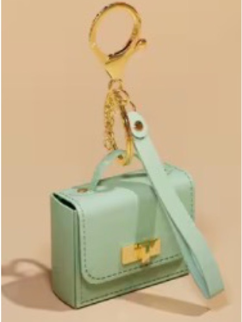 Mint Mini Crossbody Bag Keychain with Gold Hardware